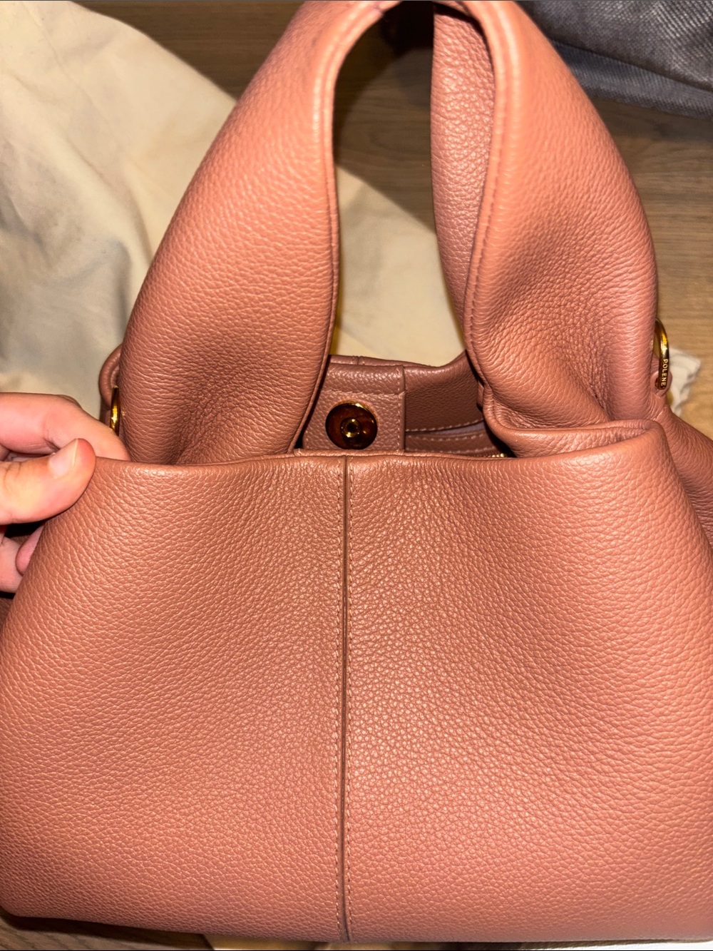 Polène Pink Pebbled Leather Shoulder Bag - Picture 10 of 11